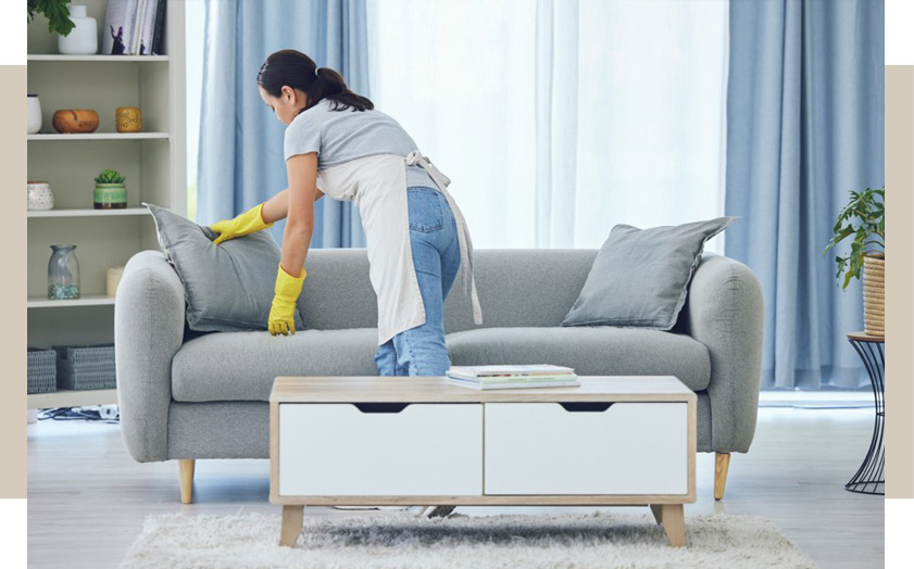 maid cleaning sofa in livingroom, Baltimore maid service