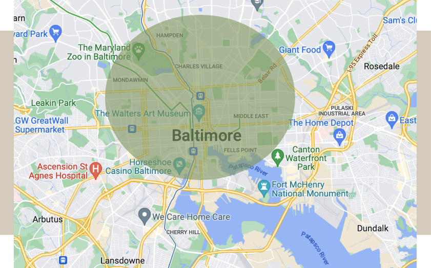 map of surrounding baltimore maryland area